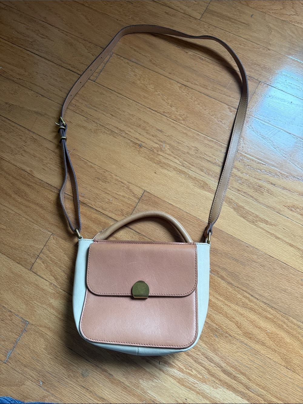Madewell Peach and Cream Crossbody with Tan Strap